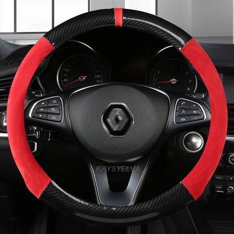 (Forme C O 38 cm -) Housse de volant en cuir et fibre de carbone 37-38 cm, compatible avec Renault Clio 2, 3, 4 et 5. Accessoires auto en cuir. (1/5)