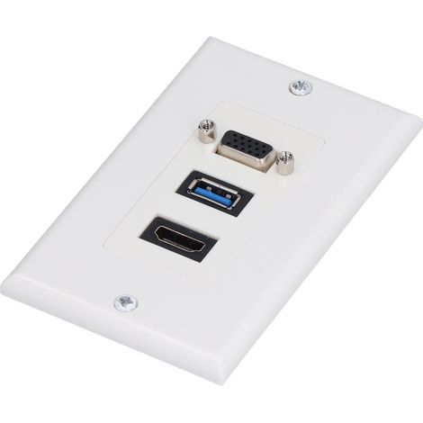 Panneau mural HDMI+VGA+USB3.0 4K 2K composant audio-vidéo, prise murale HDMI style américain, 115x70mm. (1/5)