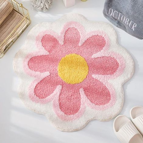 Tapis de bain mignon 40cm x 40cm (rose), doux et moelleux en forme de fleur, en microfibre, absorbant l'eau, antidérapant, pour toilettes, baigno (1/5)