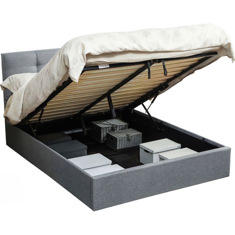 HOMCOM Upholstered Ottoman Bed, 5ft King Storage Bed Frame, Grey (1/5)