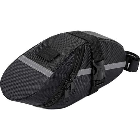 Borsa da bicicletta, borsa sottosella, borsa da telaio, per chi è sempre in movimento, riflettente, lunghezza 21 cm, nera (1/5)