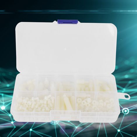 Boîte de 180 pièces de vis et écrous M3 en nylon, assortiment mâle/femelle, entretoises (blanc) (1/5)