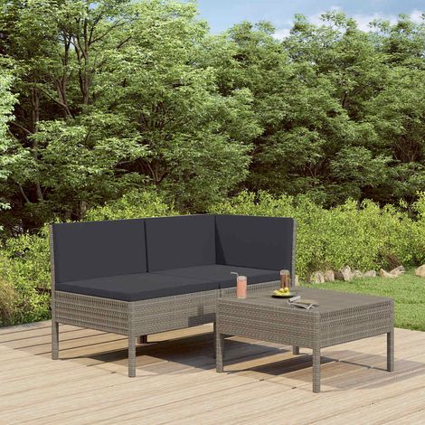 vidaXL Set Divani da Giardino 3 pz con Cuscini in Polyrattan (1/5)