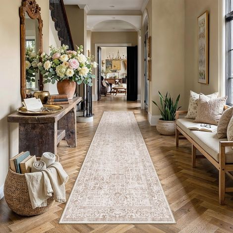 Vintage Tapis Salon 80x400cm Marron Lavable en Machine Rug Chambre Adulte Grand Rugs,Descente de Lit, AntidéRapant Carpet,Interieur Doux Poil Ras,Salle a Manger Carpets,Bureau (1/5)