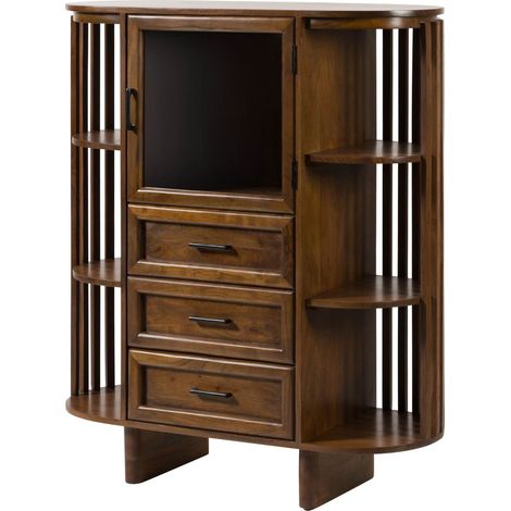 Credenza in legno di acacia 100x40x118 laccato naturale MADRID 60 (1/4)