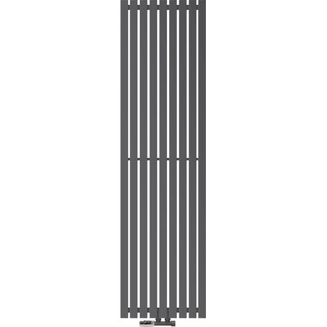 ECD Germany Stella Design Paneelheizkörper Mittelanschluss 480 x 1800 mm Anthrazit mit Anschlussgarnitur inkl. Thermostat Eck Wand - Flach Einlagig Vertikal - Heizkörper Badheizkörper Heizung
