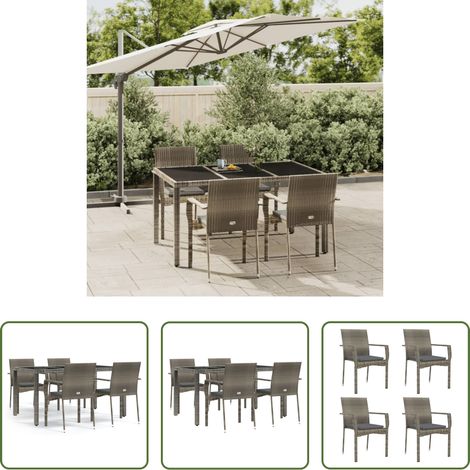 vidaXL Gartenmöbel - 5-tlg. Garten-Essgruppe mit Kissen Grau Poly Rattan (1/5)