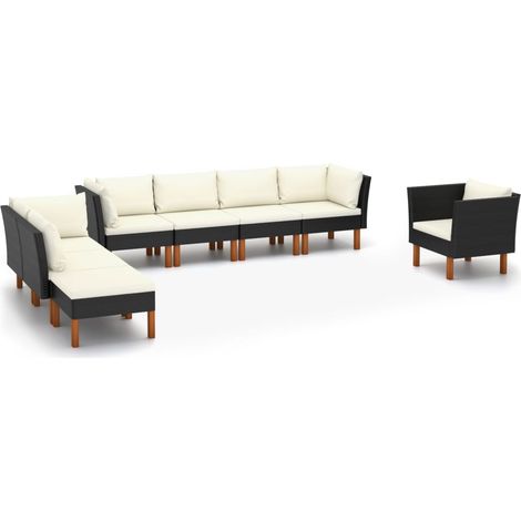 Set muebles de jardín 9 pzas ratán sintético eucalipto negro (1/5)