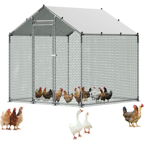 VEVOR Enclos Poulailler Metal 2x2x2 m Parc Grillage a Poule Toit en Forme de Pente Grande Cage Exterieur pour Poules, Canards, Lapins, Volailles, dans Jardin, Ferme, avec Bache, Verrou de Securite (1/5)