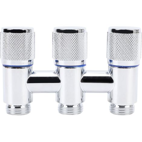 Robinet 1 entrée 3 sorties, filetage mâle G1/2, en acier inoxydable, répartiteur d'eau 3 voies pour WC, lave-linge, évier de cuisine, finition électroplaquée. (1/5)