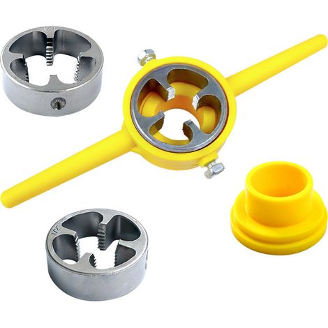 Ensemble d'outils de filetage PVC 6 pièces, fileteur de tuyaux, kit de plomberie, ensemble rond réutilisable avec filières 1/2", 3/4" et 1", filière en plastique et clé à fileter manuelle. (1/5)