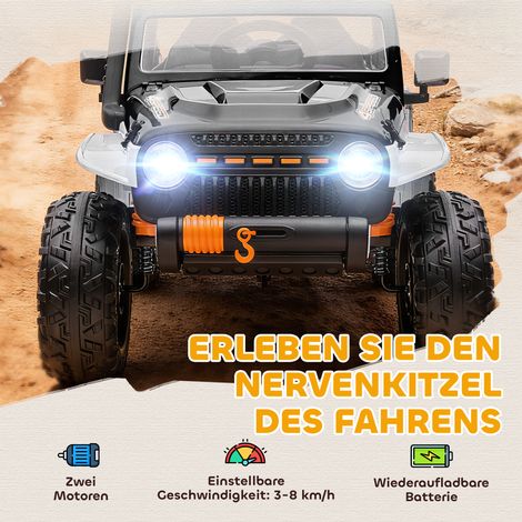 Voiture électrique enfant 12V avec siège adulte-enfant, télécommande, musique, klaxon, lumières LED, blanc, pour 3 à 8 ans