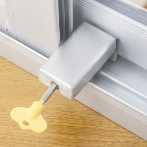 pezzo di blocco per porta e finestra, regolabile, spesso, scorrevole, antifurto, per bambini, in plastica, acciaio e alluminio, con guide di sicurezza gratuite, per porte e finestre, antiscivolo. (1/5)