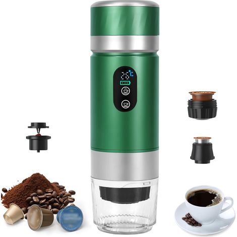 Machine à café portable, 3 en 1 électrique rechargeable, expresso, écran numérique, température pour petites ou grandes capsules et café moulu pour bureau, voyage (1/5)
