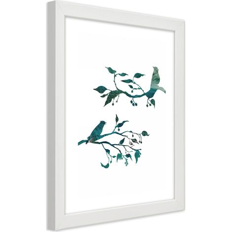 Quadro con cornice, Uccelli su ramoscelli - 20x30 (1/5)