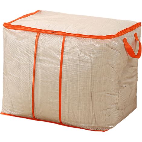 Piccola borsa portaoggetti per abiti, 20,5 x 17,7 x 14,2 pollici, scatola portaoggetti in rete di tessuto PVC arancione per camera da letto, scatola antipolvere per trapunte. (1/3)