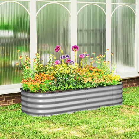Hochbeet Pflanzenbeet, modulares Hochbett, geschützte Kanten, Design ohne Boden, 150 x 62 x 30 cm, Silber (1/5)
