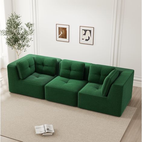 Modulares Ecksofa aus Cord mit breiten Armlehnen 74 cm Grün OKMYHOME (1/5)