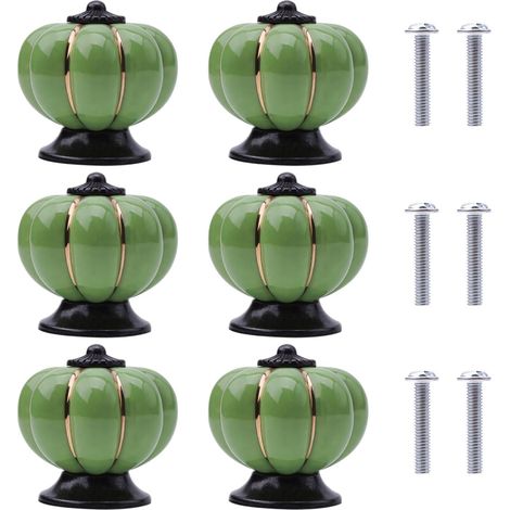 6Pcs Boutons Ceramique Tiroirs Bouton de Meubles en Céramique Forme de Citrouille Poignées de Placard pour Meubles Armoires de Cuisine, Tiroirs, Commode (Vert) (1/5)
