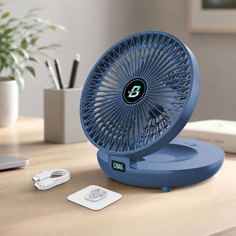 Ventilador de escritorio y pared plegable 2 en 1, recargable por USB-C, silencioso con aspas biomiméticas, batería de 1200 mAh, modelo S1 (1/4)