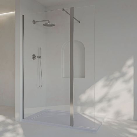 SOULHOME Paroi de douche fixe + pivotante 180° - Transparent - Verre 8 mm anticalcaire - Chrome - Largeur 110cm (70+40) - H 200 cm (1/5)
