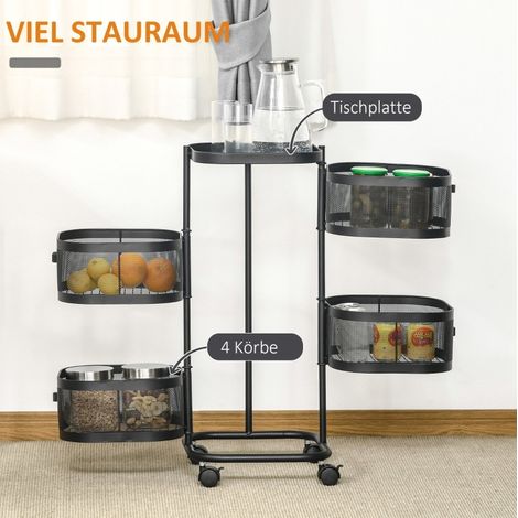 Carrello servitore girevole a 4 livelli con ruote e ripiano superiore 33x33x77 cm nero (1/5)
