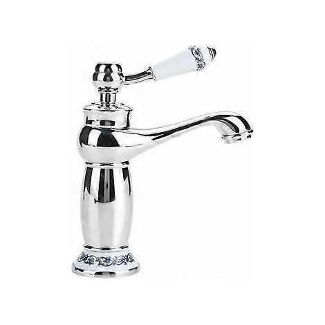 Rtro Mitigeur Robinet de Lavabo Laiton Cramique vier Robinet Bleu Et Blanc en Porcelaine Long Cou Vintage Floral avec l'entre Robinet d'eau Froide/Ch (1/5)