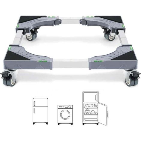 Soporte para lavadora con 4 ruedas con freno, capacidad de carga de 200 kg. Base para lavadora con ancho ajustable de 40 a 62 cm. Apto para lavadoras, secadoras y frigoríficos.