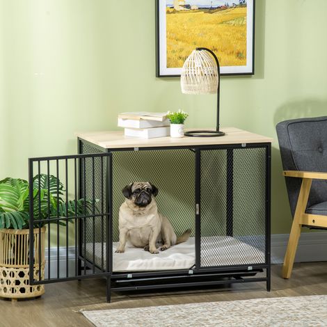 Cage pour chien, bac de rangement, tapis imperméable, plateau de fond amovible, verrouillable, noir, 80 x 55 x 71 cm (1/5)