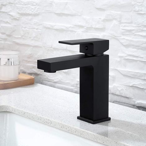 Grifo de lavabo negro, grifo de fregadero, diseño duradero de latón cromado y caliente (1/5)