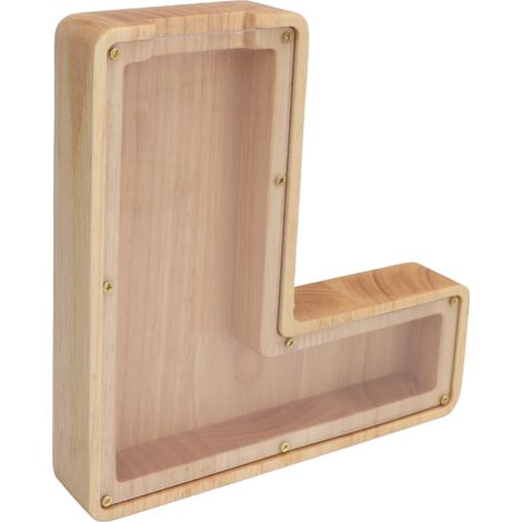 Tirelire en forme de lettre, 18 x 18 x 3 cm, en bois, en forme de L, boîte de rangement décorative pour outils (1/5)