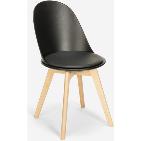 Stuhl in Skandinavischen Design aus Holz mit Kissen für Küche Esszimmer Bib Nordica - Schwarz
