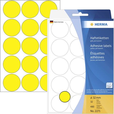 Herma 2271 Pastilles Ø 32 mm jaune 480 pc(s) fixation permanente papier (1/4)