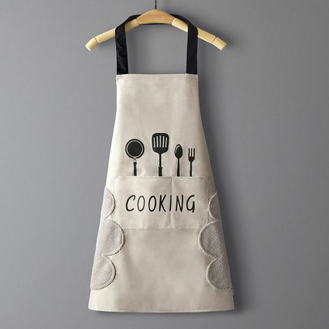 royaluxe -Tablier de cuisine pour femme avec poche pour essuyer les mains, grande poche, design pour essuyer les mains, cuisson cuisson étanche blanc (1/5)