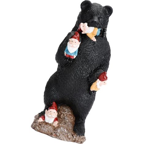 Zwergenfigur Schwarzbär aus Kunstharz als Gartendekoration