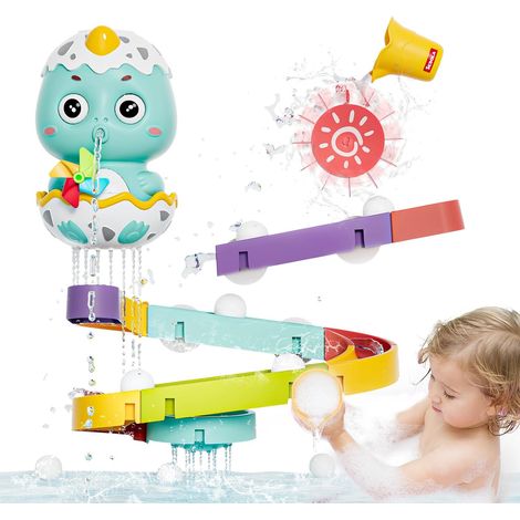 Jouets de bain pour enfants de 1 à 3 ans, Toboggan mural pour le bain, Dinosaures à faire tourner (12-18 mois), Cadeau d'anniversaire amusant pour bébés garçons et filles