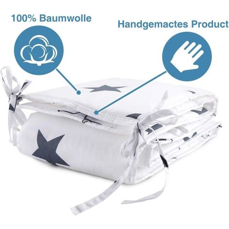 Tour de Lit de Protection pour Bébé, Protection de Tête Nid, 180x28 cm, Blanc avec Schärpen Multicolores