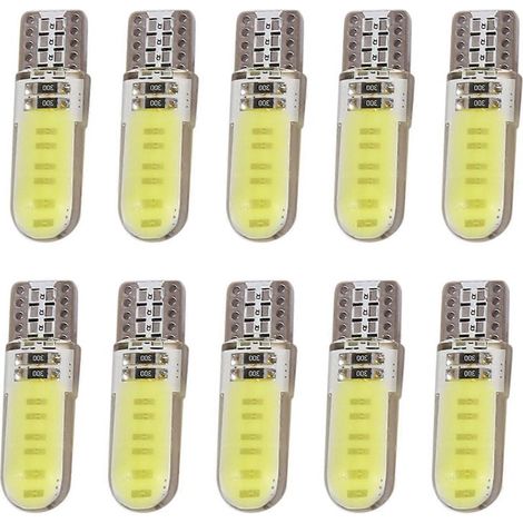 Lot de 10 ampoules T10 W5W COB LED, éclairage intérieur, feux de position latéraux pour voiture, blanc, 12V, remplacement direct. (1/5)
