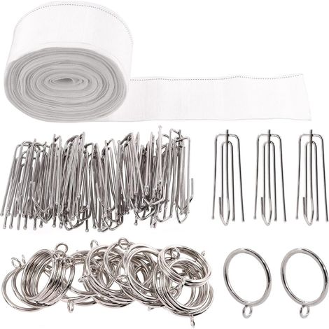 61 Stück 10-Yard-Gardinenfaltenband, einschließlich weißem Gardinenfaltenband 30 Stück vierzinkige Gardinenfaltenschnallen aus Edelstahl 30 Ringe. (1/5)