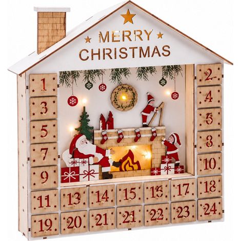 Ad Trend Calendario di Natale dell'Avvento mod. Casetta 10 Led 34x8 Cm H 36 Cm Bianco Rosso (1/2)