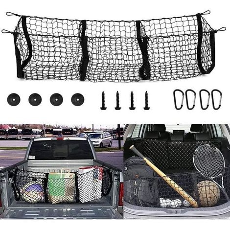 Filet de chargement avec crochets de rangement pour camionnette Trois poches pour coffre de rangement Filet de rangement [692] (1/4)