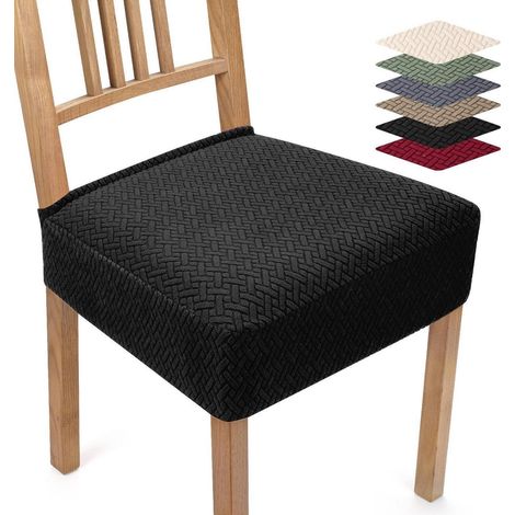 Stuhlbezug 4er Set Jacquard Stretch Universell Waschbar Schwarz (1/5)