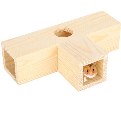 Tunnel en bois pour hamster, maison, nid, jouet d'entraînement et d'aire de jeux pour petits animaux (petit modèle en T) (1/5)