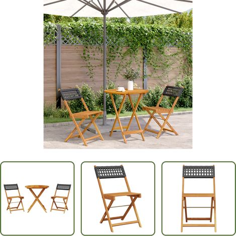 Gartentisch - 3-tlg. Bistro-Set Schwarz Poly Rattan und Massivholz (1/5)