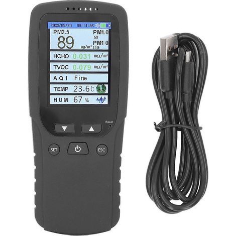Luftqualitätsmonitor mit 2,8-Zoll-LCD-Bildschirm zur Messung von Temperatur, Luftfeuchtigkeit, Feinstaub (PM2,5, PM1,0, PM10) für Raum und Auto