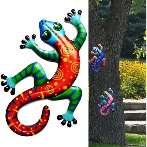 Decorazione murale a forma di geco di ferro, opera d'arte per l'arredamento di casa, ornamento da appendere per esterni ad alberi, recinzioni e verande.