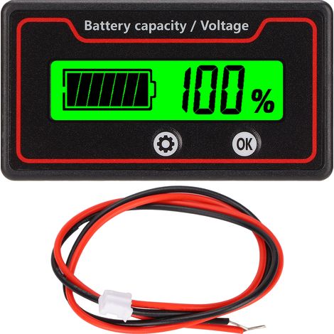 Jauge de Batterie avec Affichage LCD et Alarme pour Véhicule Électrique 12‑84V - Indicateur de Capacité et Tension - Voyant Vert (1/5)