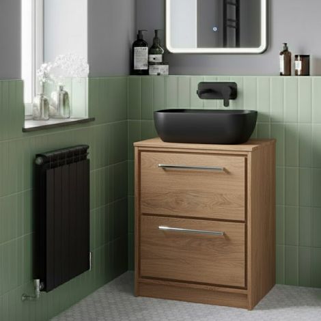 Hudson Reed Lille Floor Standing 2-Drawer Vanity Unit with Worktop 600mm Wide - Antique Oak (1/5)