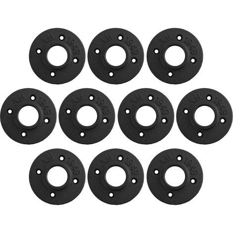 Bride Filetée 10pcs Support de Tablette Murale pour Tuyau Métallique - 10 Brides de Raccordement en Fonte Malléable pour Diamètre 83mm avec 4 Trous Décor de Style Industriel Vintage -1"BSP (1/5)