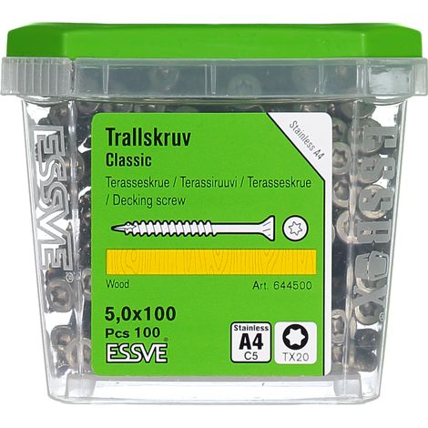Tornillos para tarimas de madera ESSVE CLASSIC resistentes a los ácidos, tamaño A4, 5,0 x 100 mm, 100 unidades. (1/2)